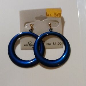 Gold and Blue Hoop Earrings with Glossy Finish